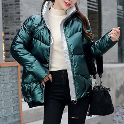 Jacket Bright Surface Winter Women Stand Collar Puffer