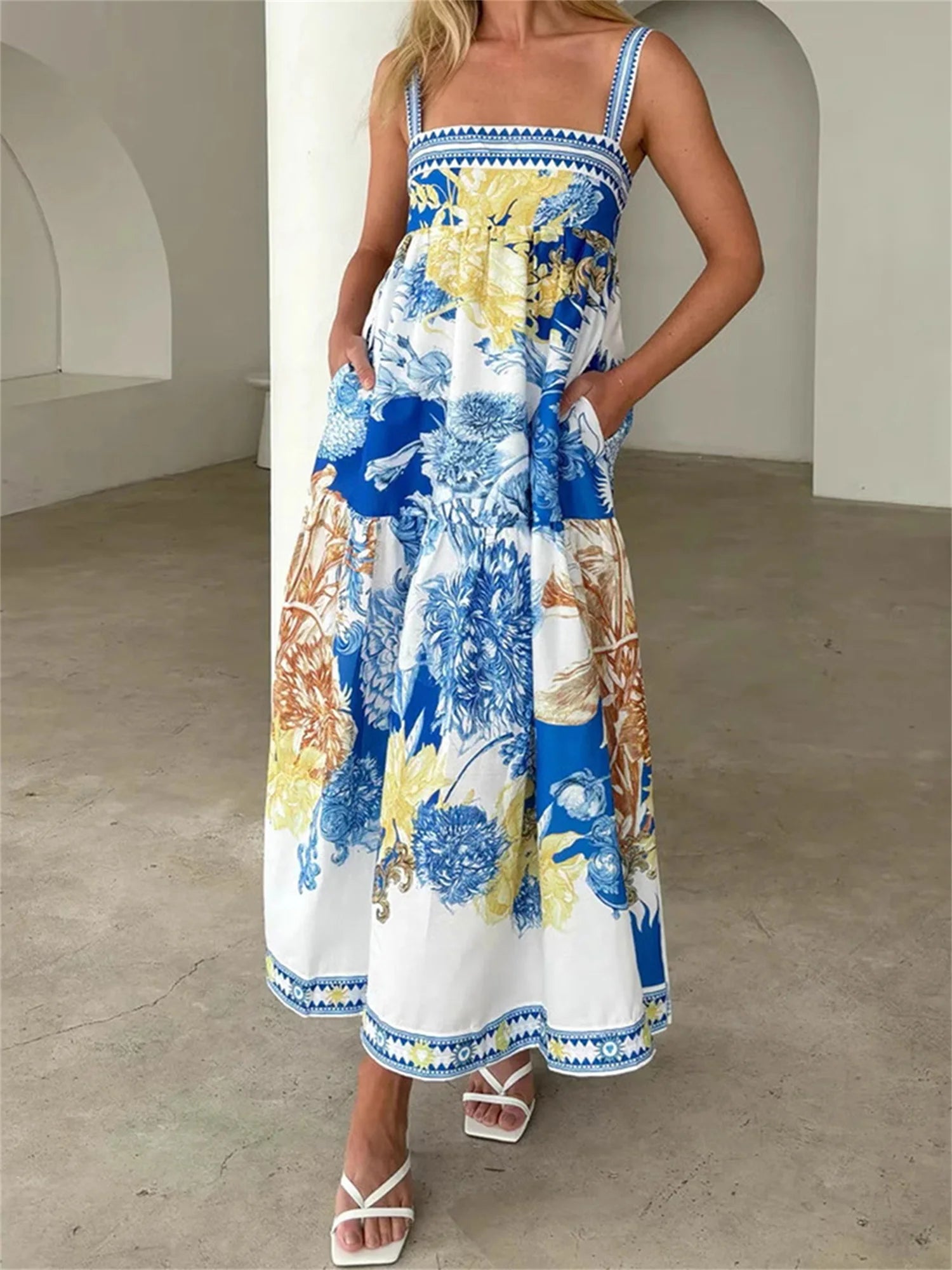 Floral Boho Maxi Dress Pockets