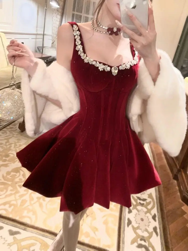 Red Diamond-encrusted Velvet Halter