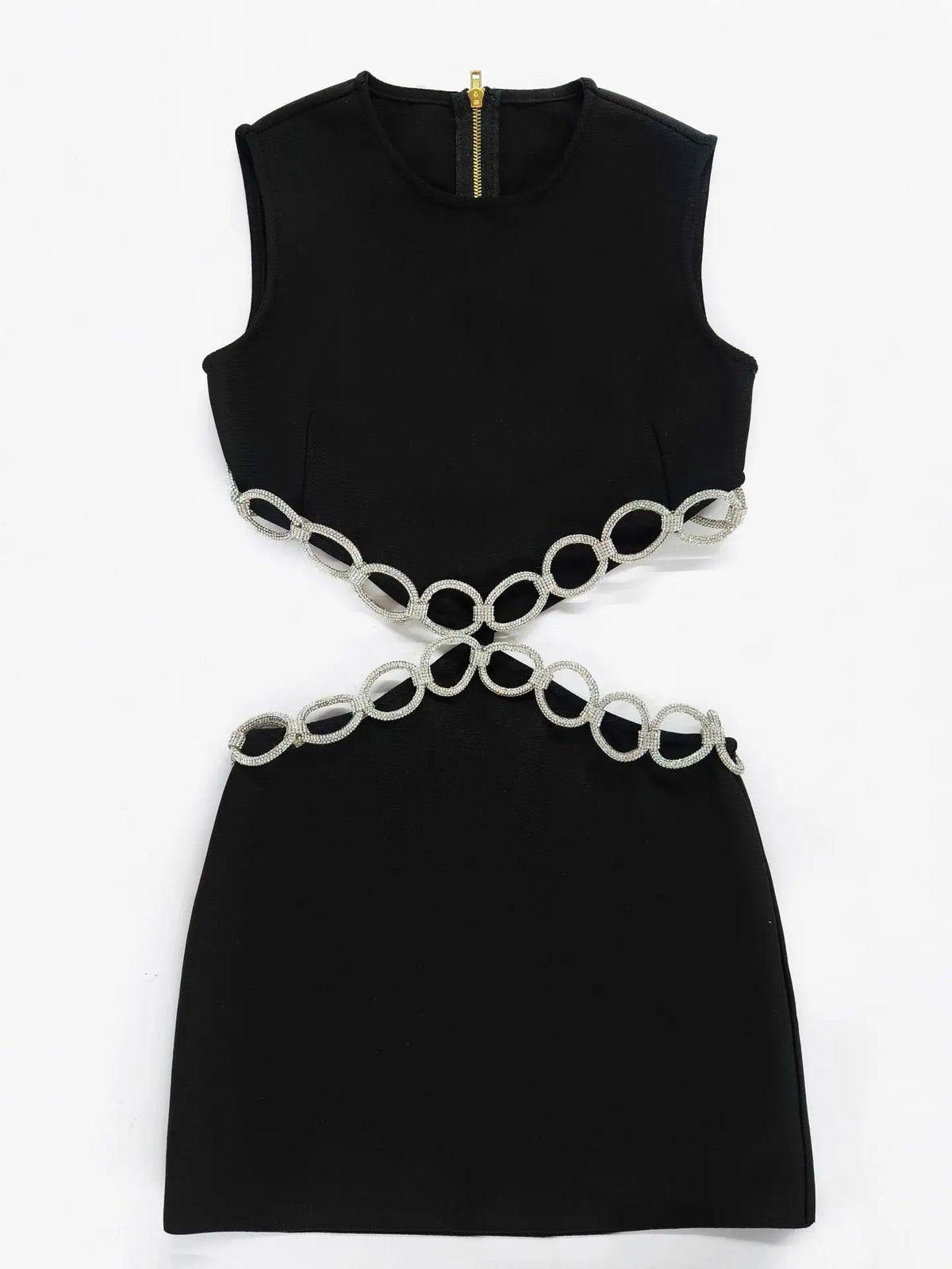 Sexy Hollow Out Diamonds Mini Dress Sleeveless Backless Solid Short Bandage Dresses Luxury Cocktail Evening Club Party Outfit