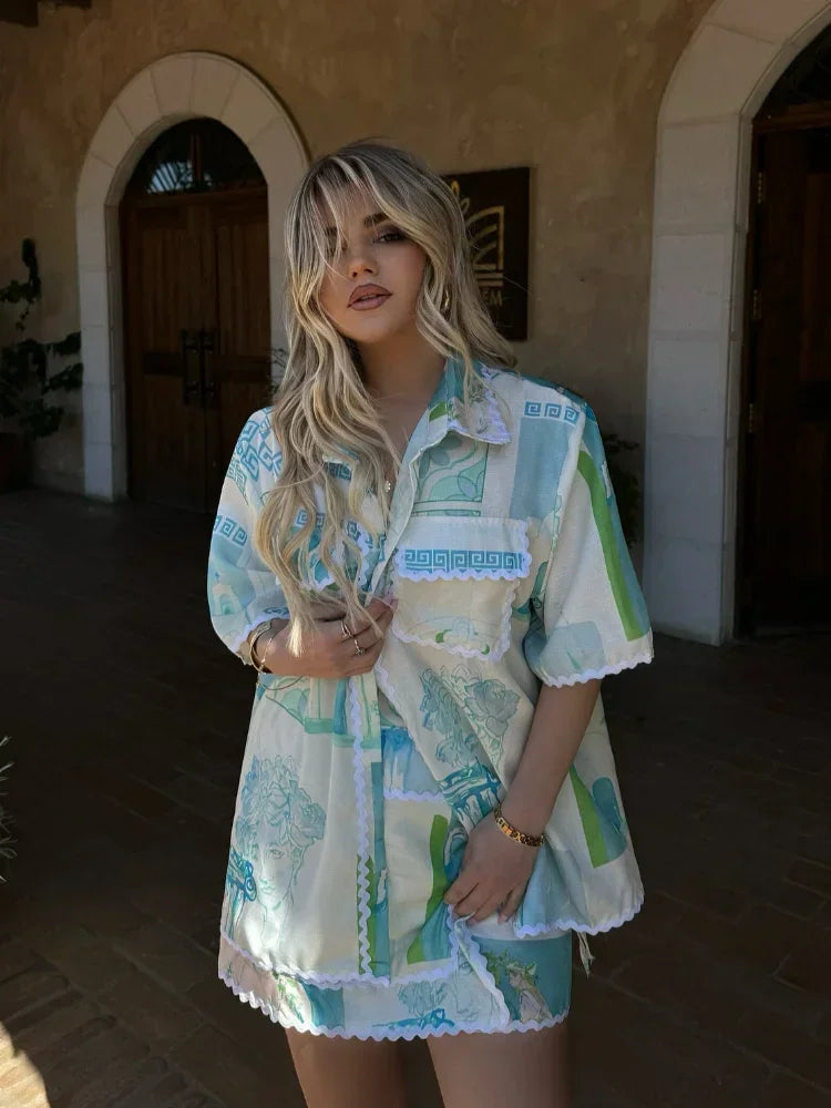 Lapel Short Sleeves Pocket Shirt set