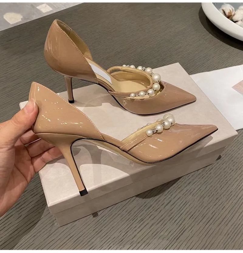 Star style Luxury Pearls Rhinestones Leather Pumps - Shellss