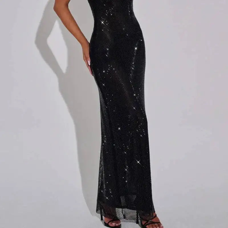 KUCLUT Fashion Shoulder Strap Sequin Mesh Diamond Suspender Dress For Women Temperament Evening Party Dresses Female 1A179