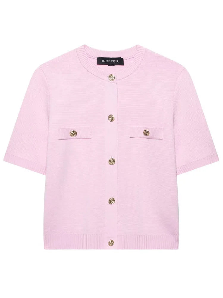 Knitwear Button Ladies Short Sleeve