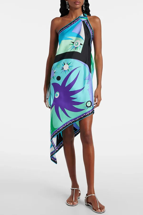 Asymmetrical Pucci 1 Shoulder Dress