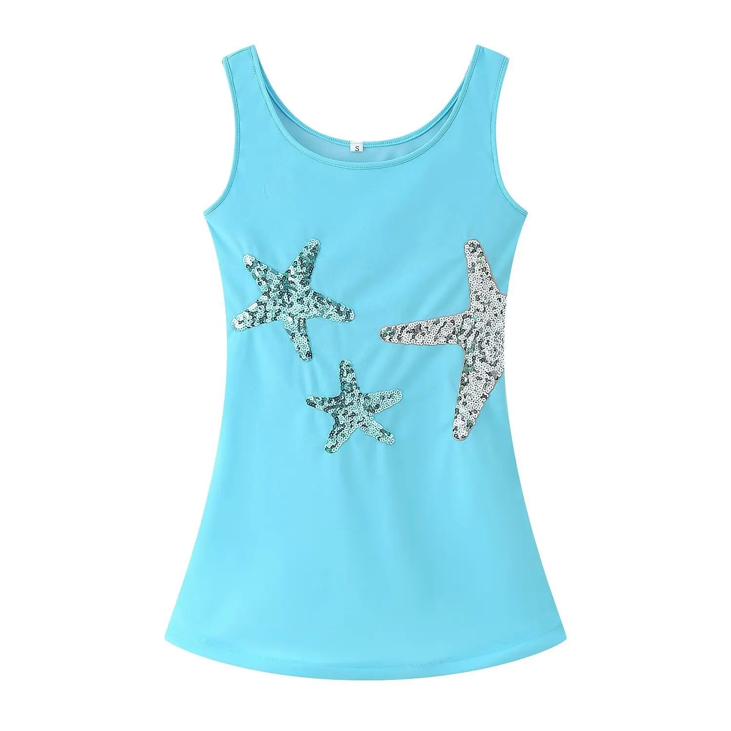 Sexy Mini Dress Fashionable Glitter Polyester Street Style High Waist Bodycon Short Skirt round Neckline Sleeveless Women's C...
