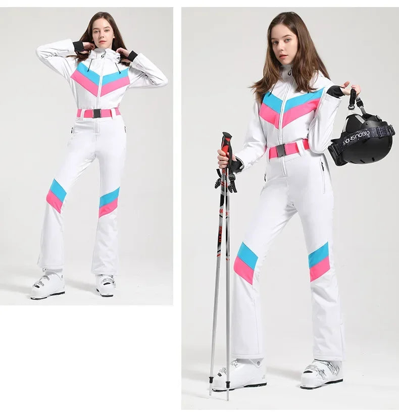 Winter Overalls Women Slim Fitting Ski Suit One-Piece Jumpsuits Wind Proof