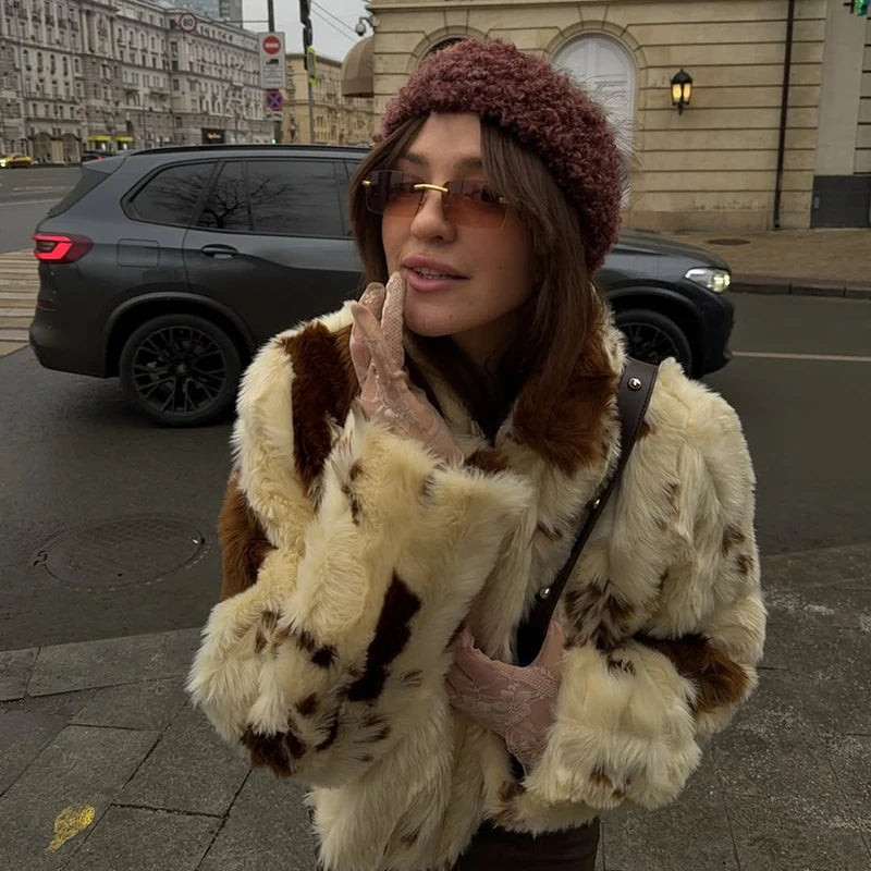 Chic Cow fur Print Fur Coat