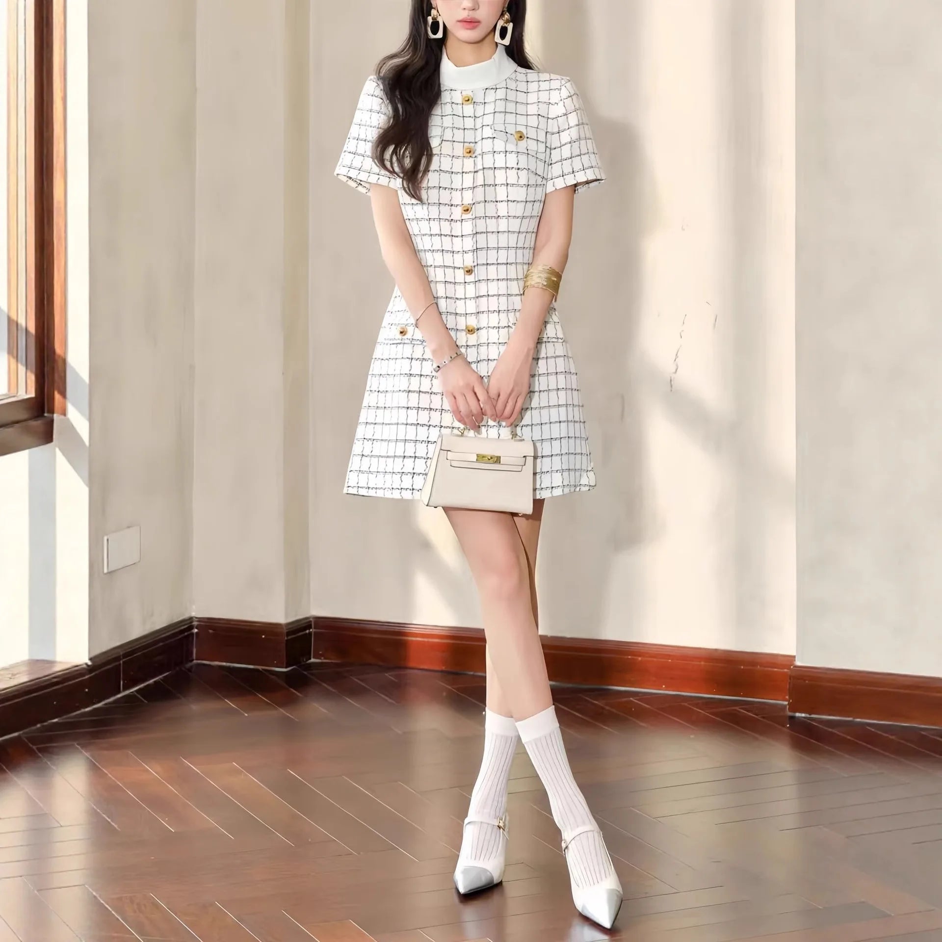 Self Portrait Vibes Check Buttoned Mini clio