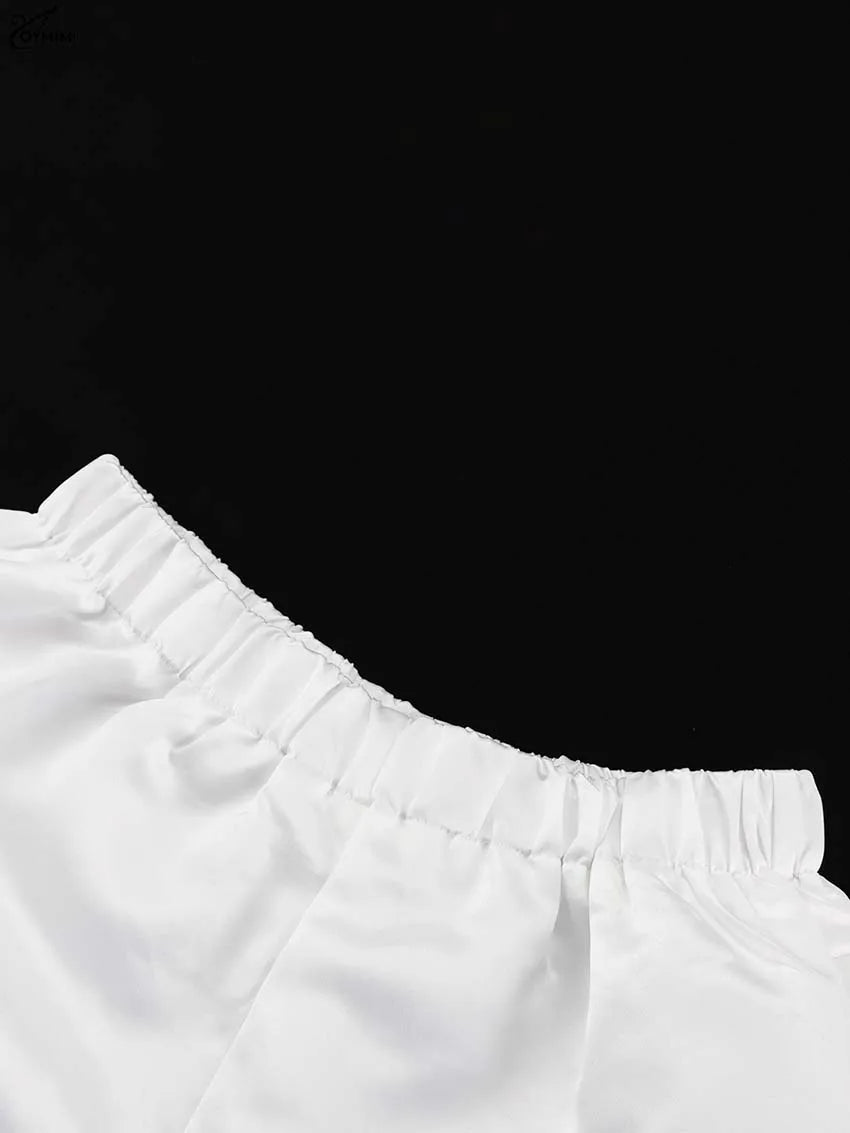 White Satin 2 Piece Sets Puff Sleeve
