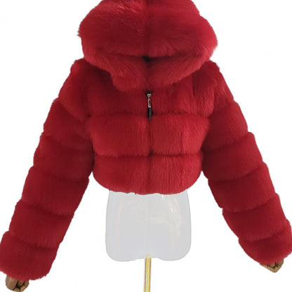 Fur Hooded Zipper Cropped
