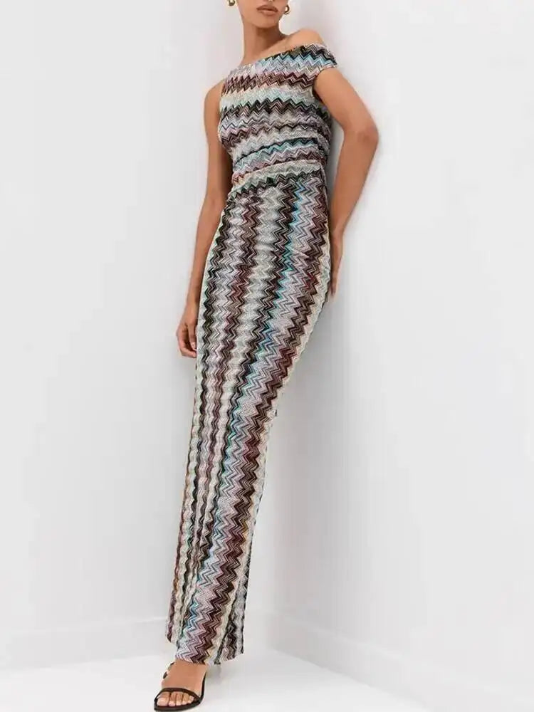 Asymmetric Missoni Striped Pleated Dress - Shellss