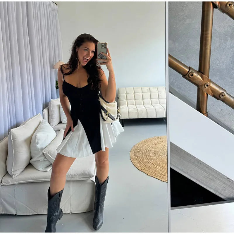 2025 Contrast Black& White Long dress