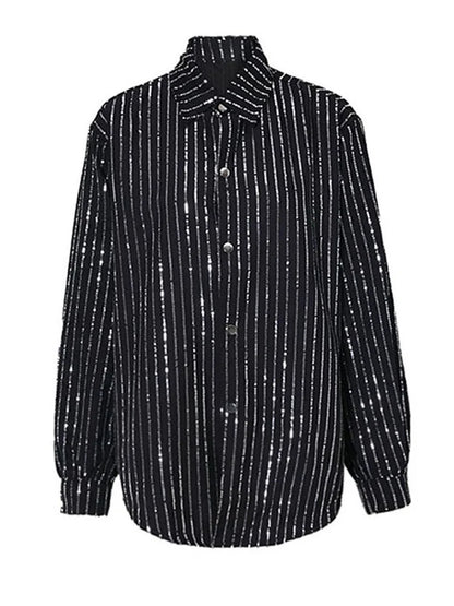 Blue Sequins Striped shirt