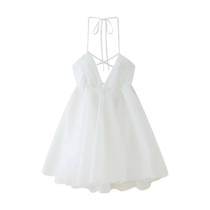 Backless Dress V-neck Ruffle Mini