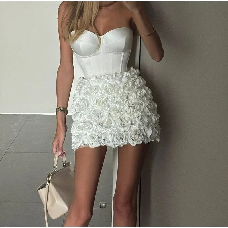 3D Flower Strapless Party skirt