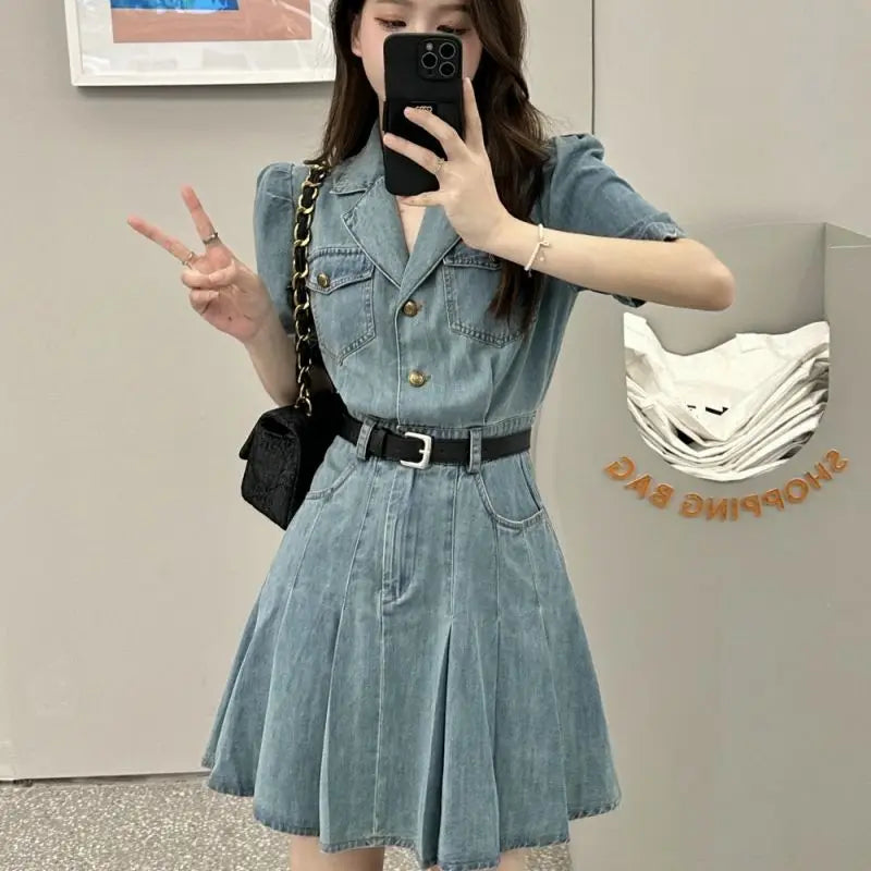 Denim Dress Bandage for Women Blazer Buttons