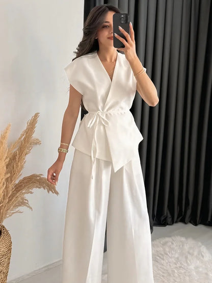 Butter yellow Wide-leg Pants Set