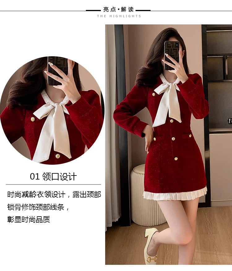 Luxury Burgandy red Velvet Dress