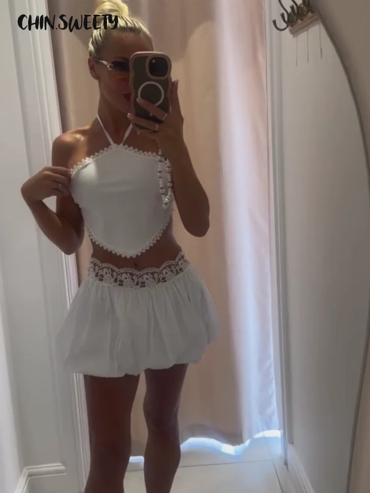 White Halter Top & Mini Skirt