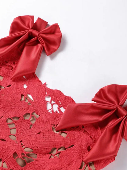 Lace Crochet Bow Tie Dress