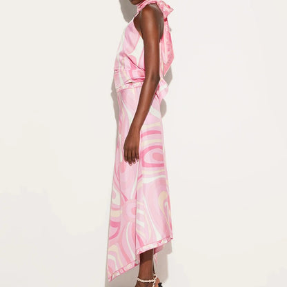 Satin Print Irregular Two Piece Sets