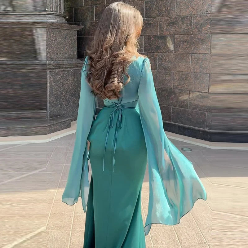 Fashion Satin Solid Robe Dress Ladies Temperament