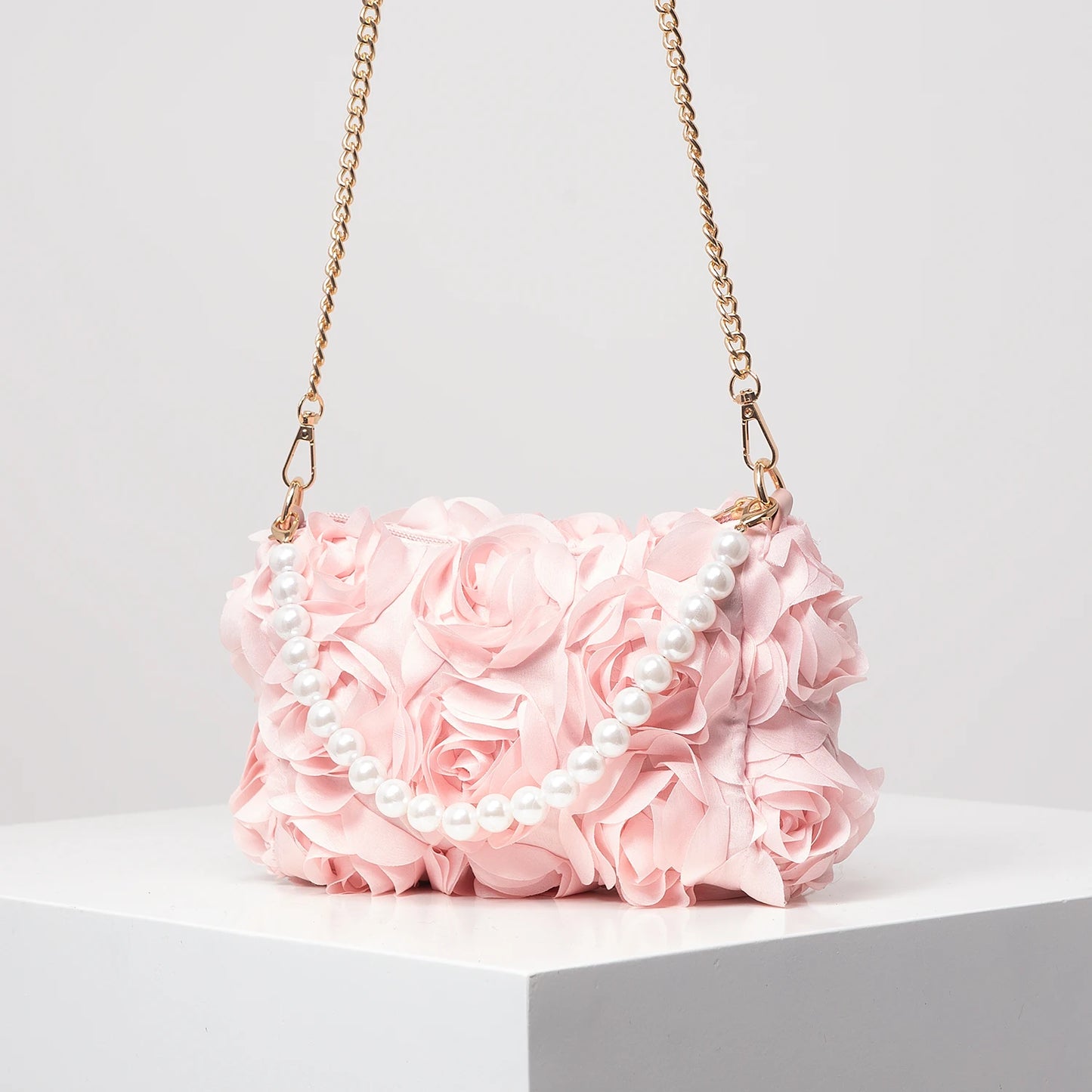 Elegant rose Flower dinner bag, Faux pearl handbag