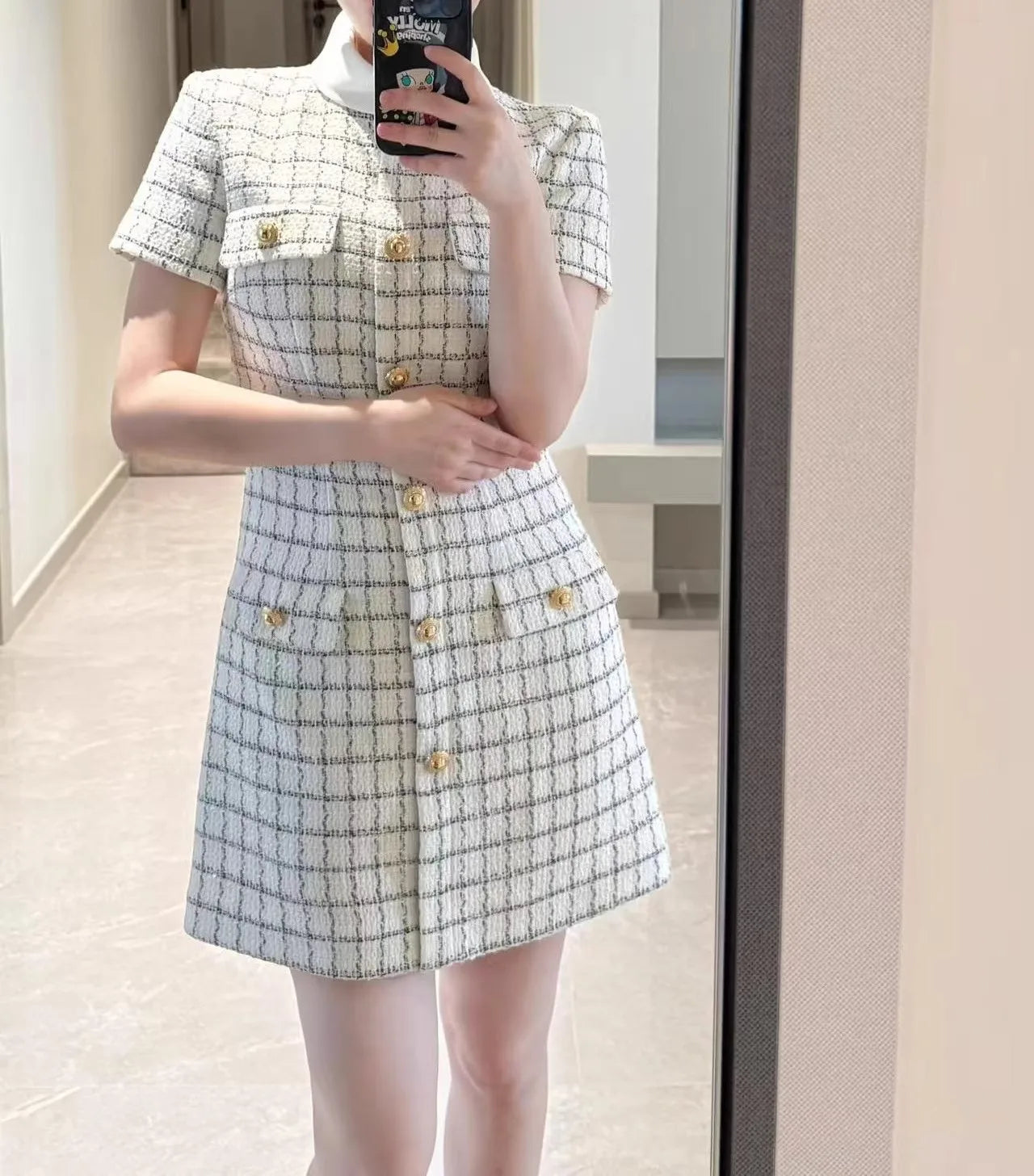 Self Portrait Vibes Check Buttoned Mini clio