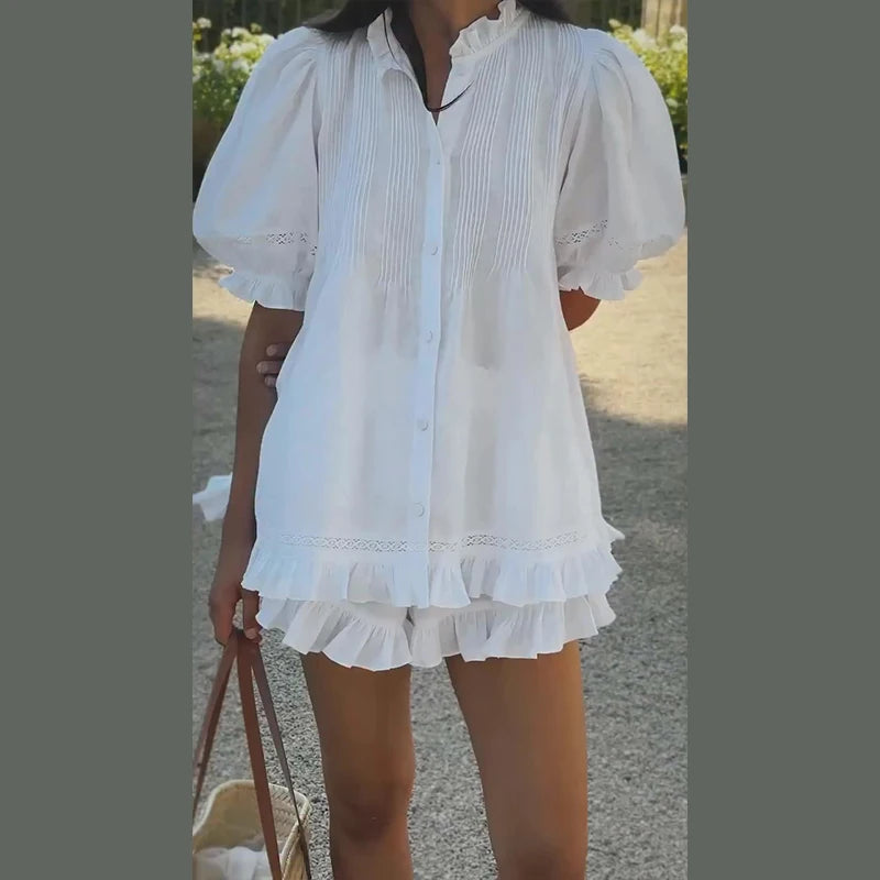 White puff sleeve set