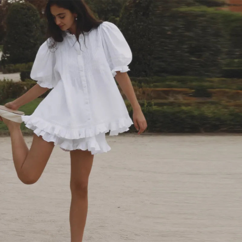 White puff sleeve set