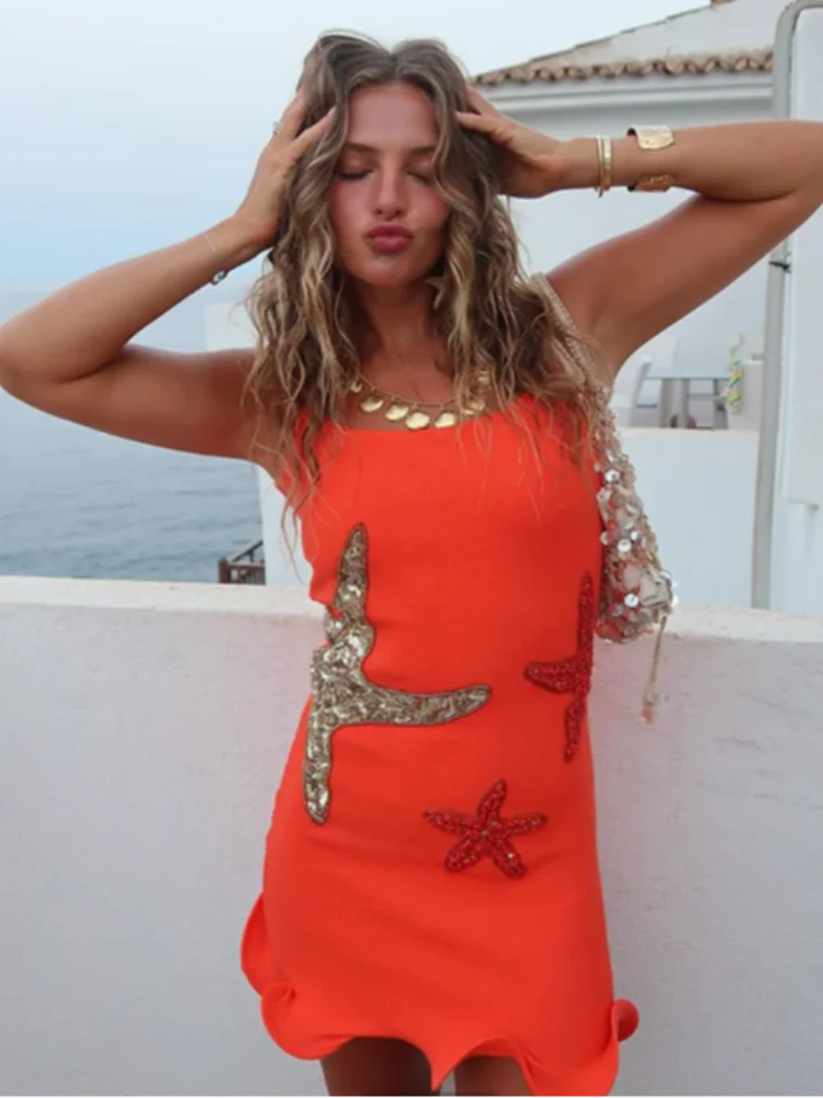 1 Starfish Sequins embroidered Mini Dresses