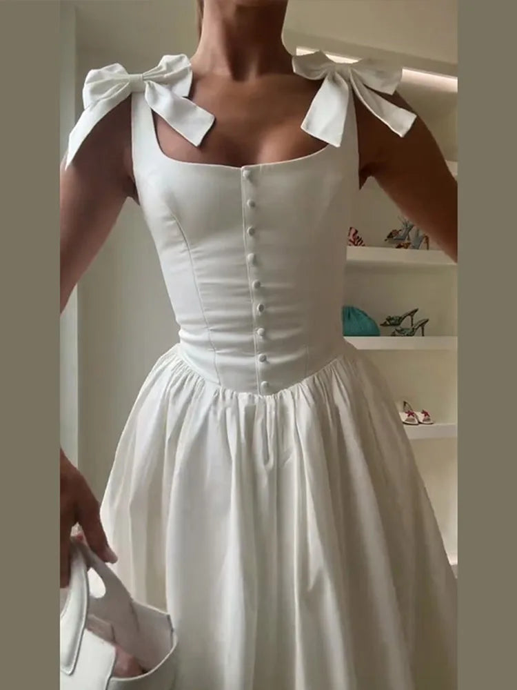 White Waist Cinching Vintage Midi Dress