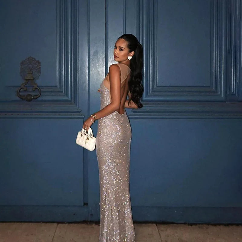 Sparkling Strapless Backless Fishtail Dress Birthday Party Solid Color Banquet Sexy Luxurious Elegant Formal Long Dress