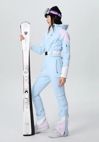 SEARIPE Winter Warm Women's High Elasticity Ski Jumpsuit Breathable Waterproof Snowboard Suit Female Slim Down-filled Overall