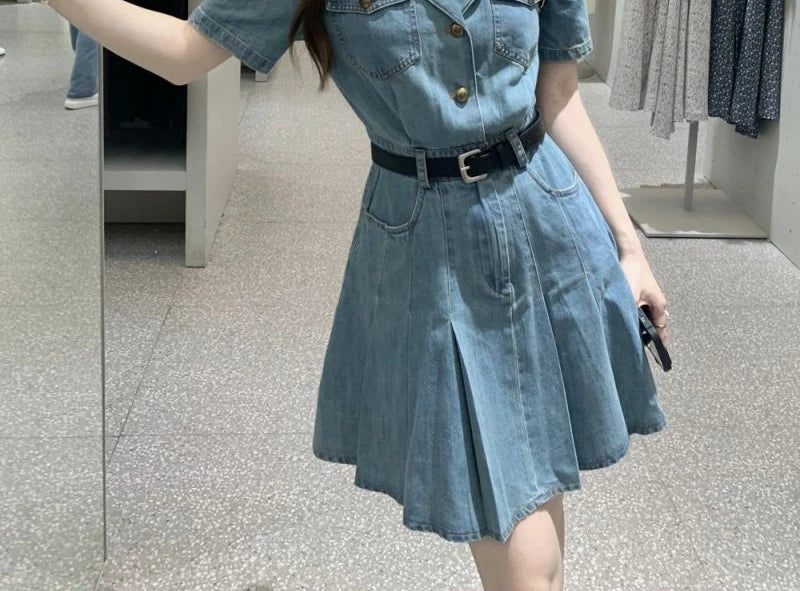 Denim Dress Bandage for Women Blazer Buttons