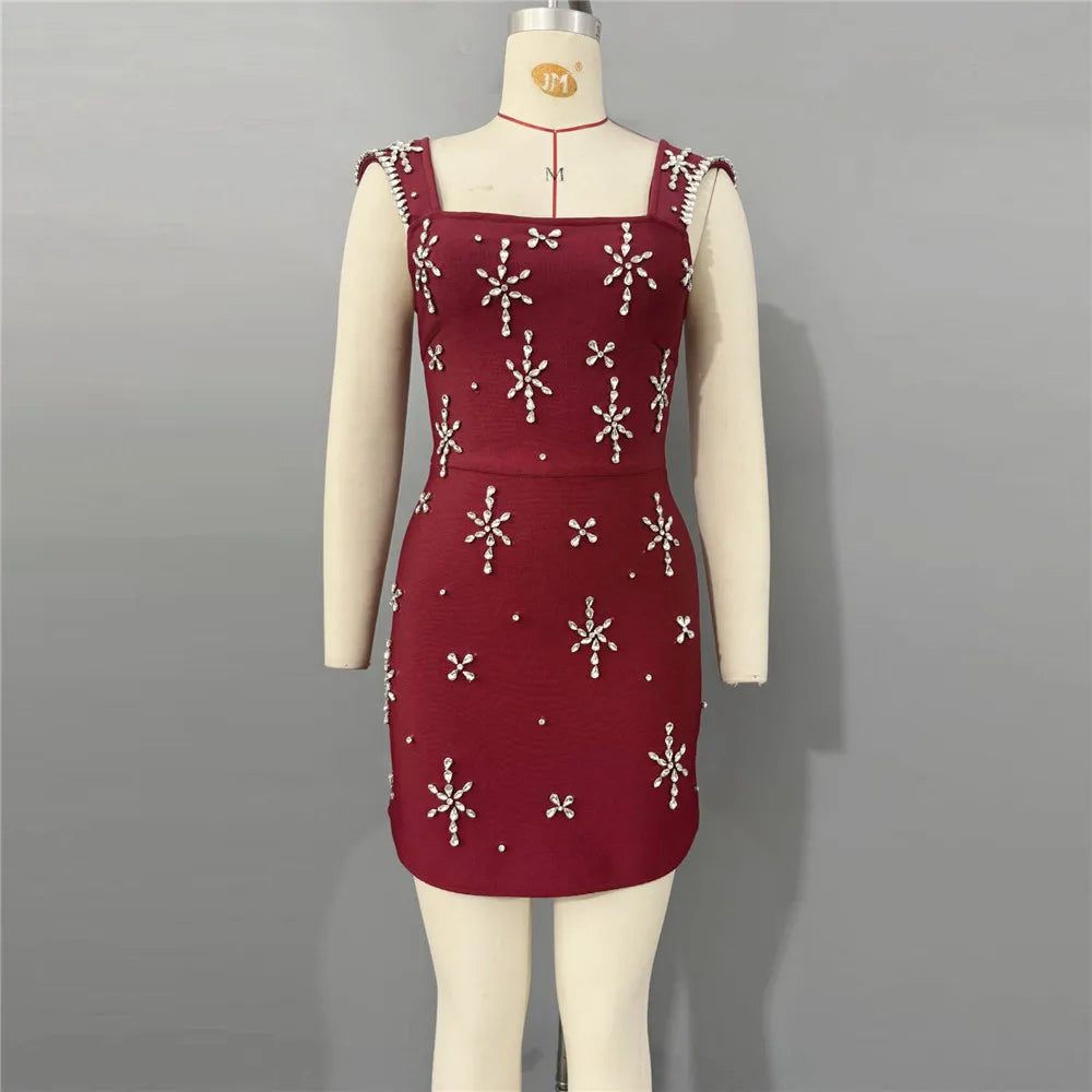 New women's luxurious diamond studded bandage dress sexy socialite banquet party evening dress short skirt medium long skirt