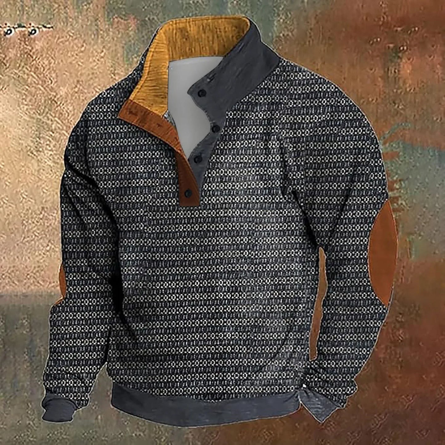 Men'S Autumn Hoodless Vintage Textured Printed Long Sleeve