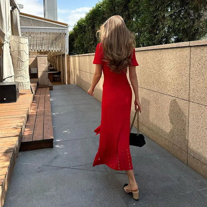 Contrast Red Black knit Dress