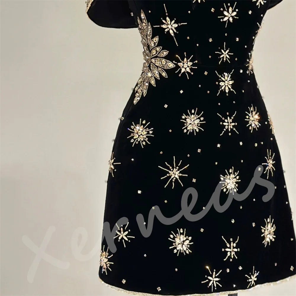 Customized High Quality Luxury Women's Evening Gowns Glitter O-Neck Shawl A-line Short Dresses Bespoke Occasion Party Gown