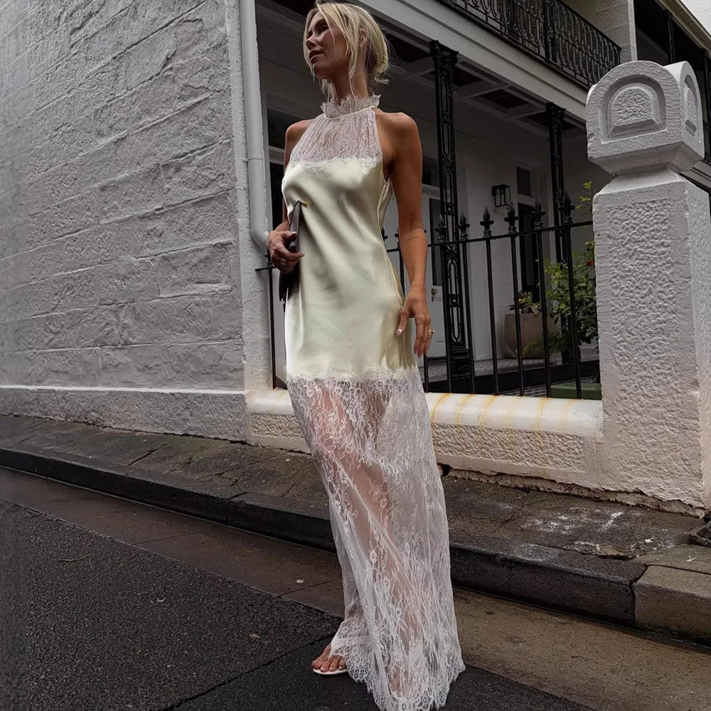 Satin lace long dress