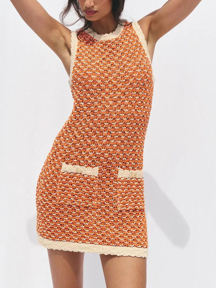 Summer New Arrival Women's Knitted  Dress round Neck Sleeveless Texture Classy Style Commute Fashion Single Piece