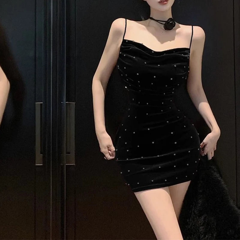 Spring Autumn Solid Color Fashion Slip Dress Women High Street Sexy Slim Pleated Package Hip Dress Embroidered Flares Vestidos