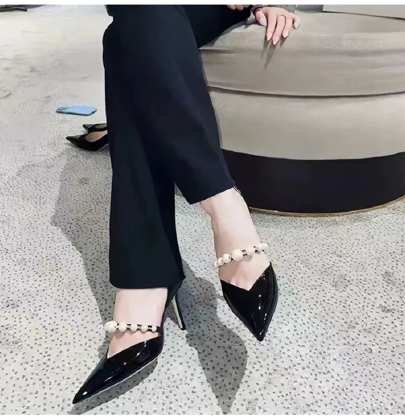 Star style Luxury Pearls Rhinestones Leather Pumps - Shellss