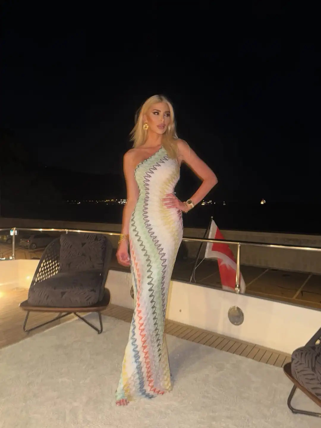 One Shoulder Dress Cutout Mesh Cover Up Colorful Print Swimsuit Coverup Bodycon Maxi Dress Beachwear Resortwear Outfits - Shellss