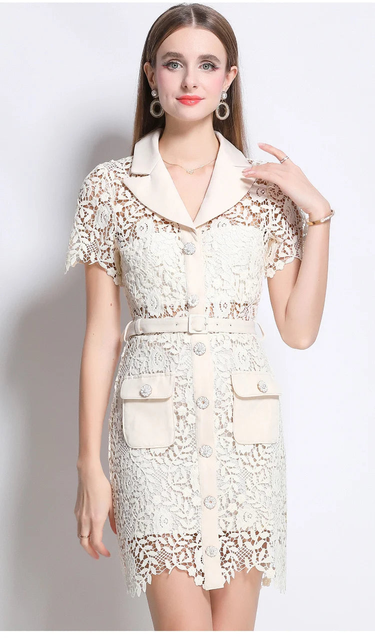 Elegant Hollow Out Mini Lace Dress