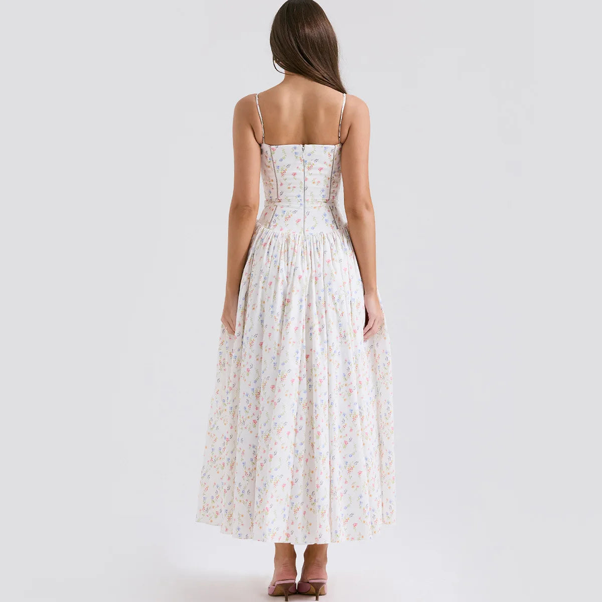 Elegant Floral Print Midi Dress – Summer Party & Graduation Dress