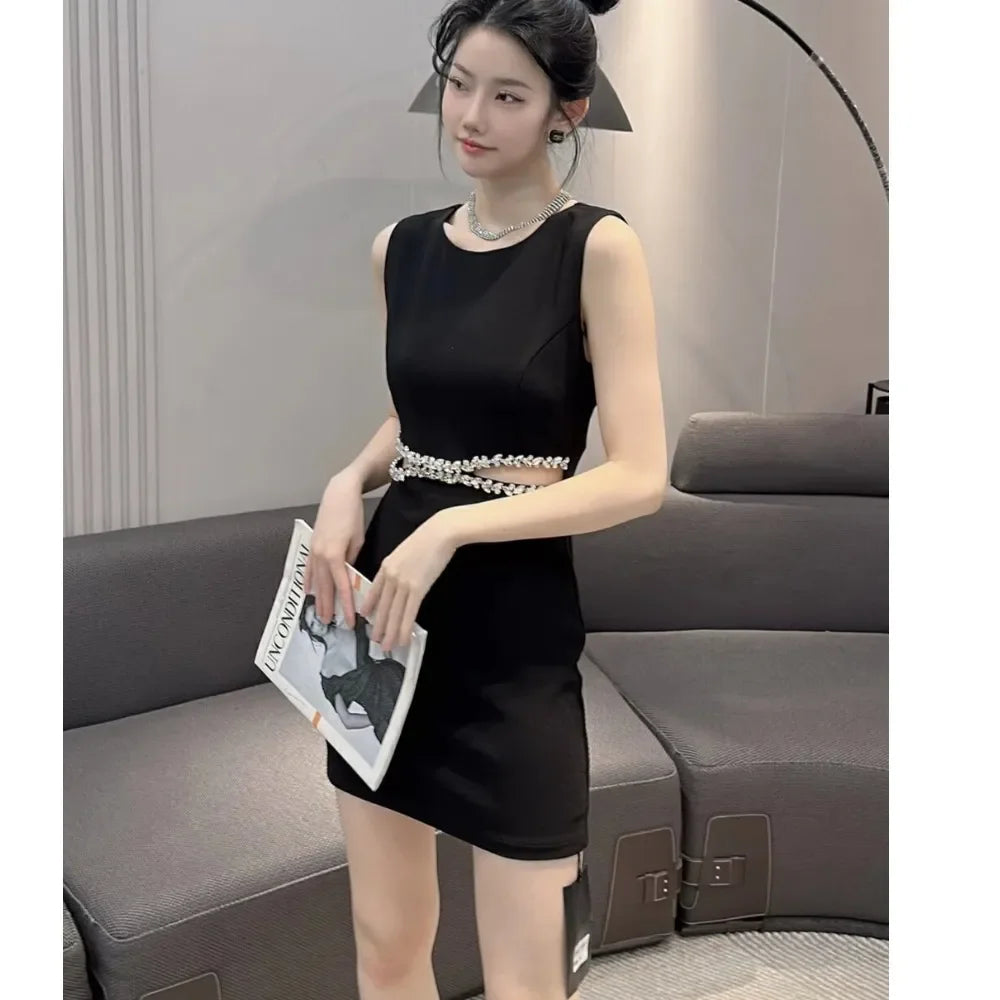 Women's Clothing High-end Versatile Sexy Dress Summer Dress Diamond Slimming Y2k Dress Mini Diamond-encrusted Elegant Black