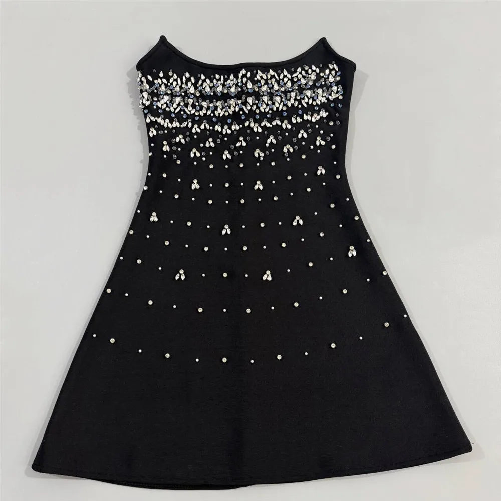New nail bead studded diamond strapless bandage dress party evening dress A-line dress socialite banquet party evening dress