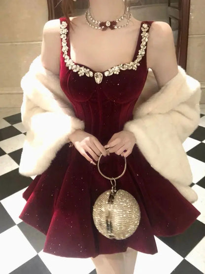 Red Diamond-encrusted Velvet Halter